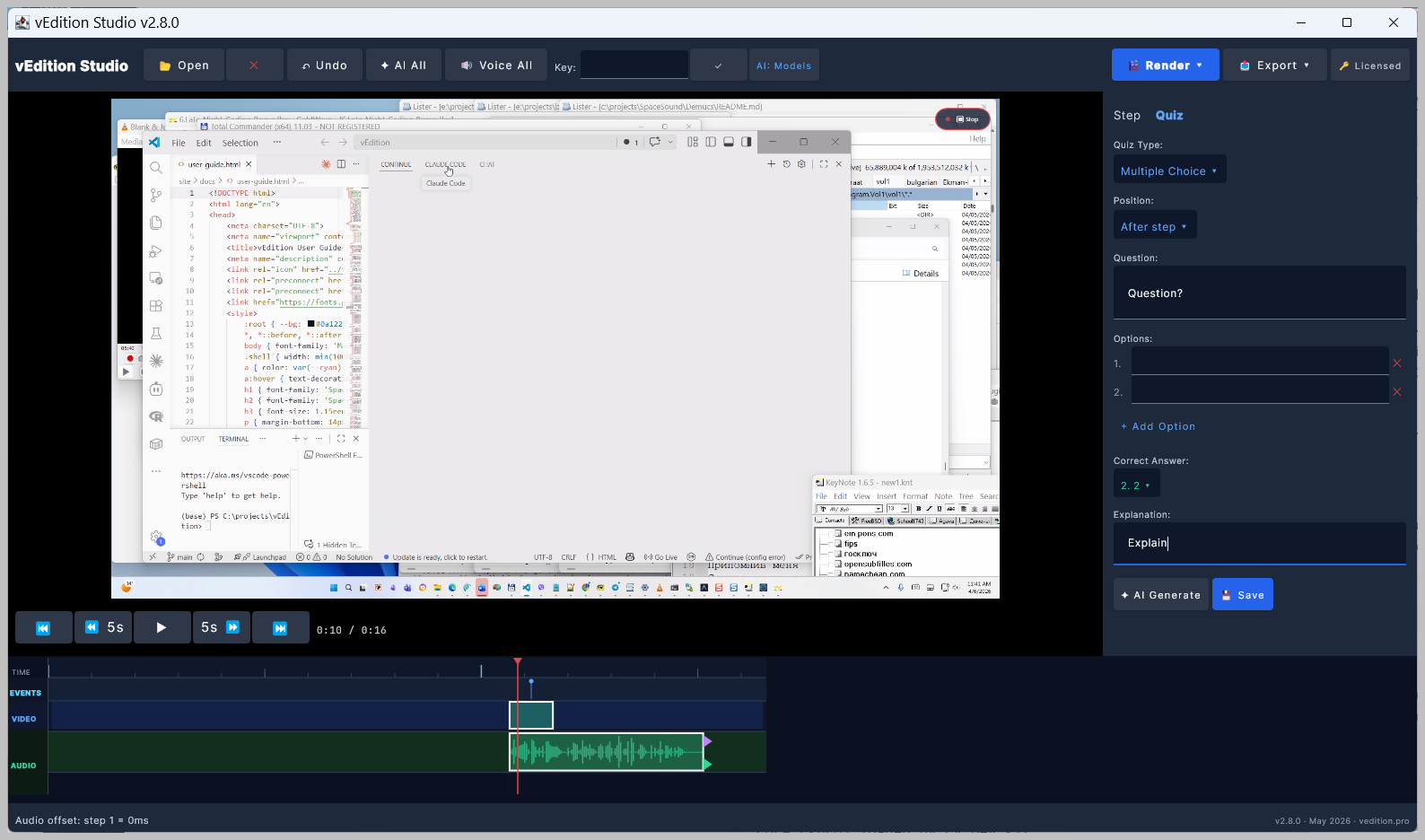 vEdition Studio — quiz editor panel